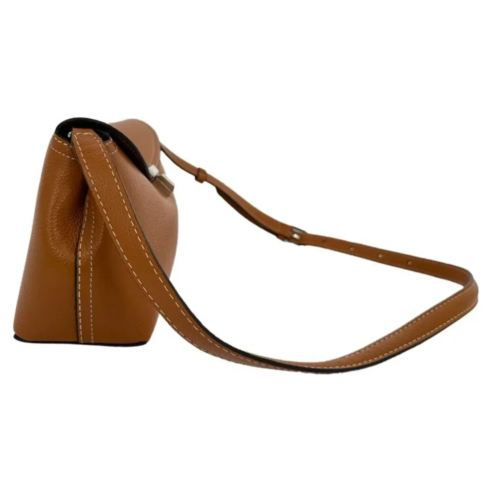 Totême T-Lock Grained-Leather Clutch in Tan Brown Leather